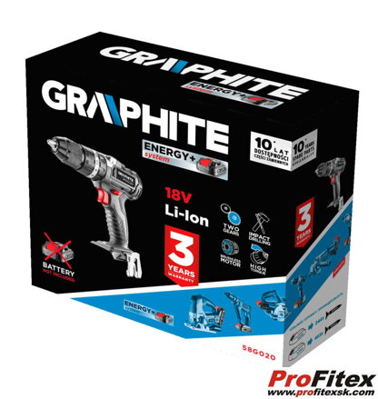 Aku bezuhlíkový vŕtací skrutkovač s príklepom, Graphite Energy+, 18V, Li-Ion, bez batérie, 58G020