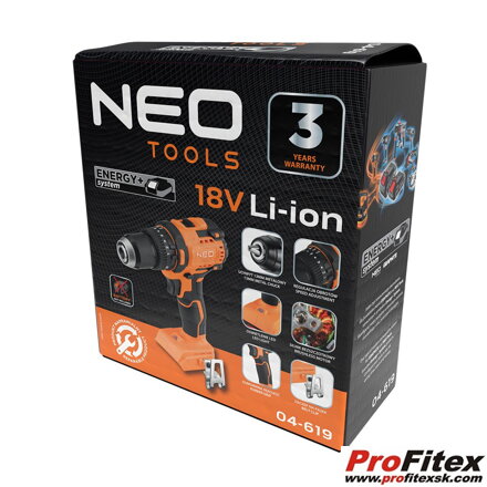 Aku bezuhlíkový vŕtací skrutkovač s príklepom 18V, 2 x 4,0Ah akumulátor, nabíjačka, kufor, Energy+ Neo 04-619